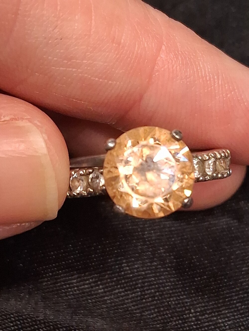 P9. Vintage NF Sterling Silver Prong-set Peach Stone,Cubic Zirconia Ring, Size 8 - Picture 6 of 12